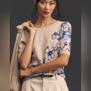 Anthropologie x Maeve x Sonal Nathwani Harmon Jacquard Sweater Tee Balletcore XS